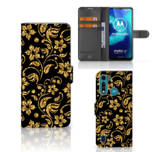 Motorola G8 Power Lite Hoesje Gouden Bloemen