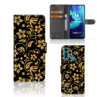 Motorola G8 Power Lite Hoesje Gouden Bloemen