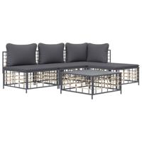 vidaXL 5-delige Loungeset met kussens poly rattan antracietkleurig