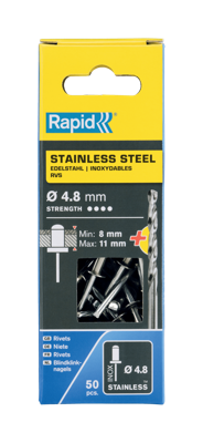 Rapid Blindklinknagels RVS | Ø4,8 x 14 mm | Incl. Boor | 50 Stuks - 5001461