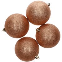4x Kunststof kerstballen glitter koper 10 cm kerstboom versiering/decoratie   - - thumbnail