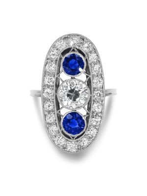 Pragnell Vintage bague en platine sertie de saphir et de diamants - Or