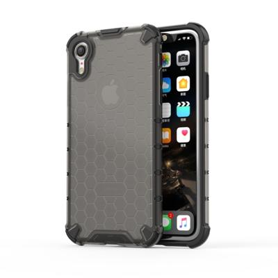 Schokbestendige honingraat PC + TPU beschermhoes voor iPhone XR (zwart)