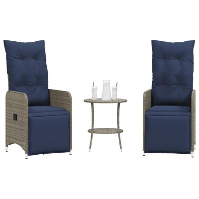 Tuinstoelen 2 st verstelbaar met tafel poly rattan grijs