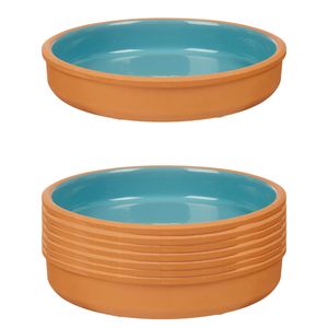 8x stuks tapas/hapjes serveren/oven schaal terracotta/blauw 23 x 4 cm