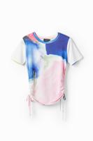 Kort T-shirt plooitjes aquarel - BLUE - XL Kort T-shirt plooitjes aquarel - BLUE - XL