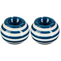 Terras asbak/stormasbak - 2x - rond - keramiek - 12 x 8 cm - blauw/wit - Buiten asbakken