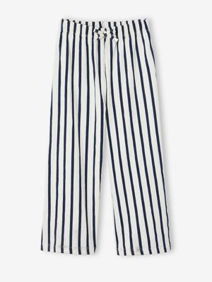 Wijde legging met golvend effect voor meisjes wit, gestreept