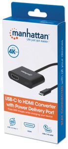 Manhattan USB 2.0 Adapter [1x USB-C stekker - 1x HDMI-bus, USB-C bus (Power Delivery)] 153416 20 cm Stekker past op beide manieren, Met laadbus