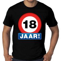 Grote maten stopbord / verkeersbord 18 jaar verjaardag t-shirt zwart voor heren - thumbnail