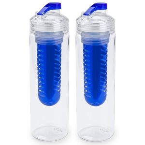 2x Blauwe drinkfles/waterfles met fruit infuser 700 ml