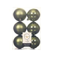 6x stuks kunststof kerstballen mos groen 8 cm glans/mat - Kerstbal