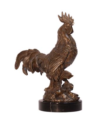 A BRONZE SCULPTURE OF A ROOSTER