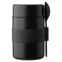 Lunch pot/beker Niko - met lepel - dubbelwandig - RVS - zwart - 460 ml - soep/lunch to go