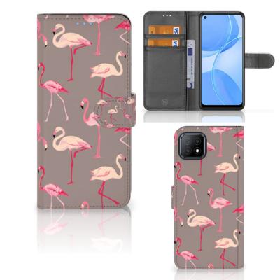 OPPO A73 5G | Telefoonhoesje | Met pasjeshouder | Flamingo