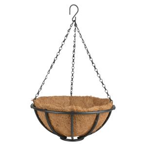 Metalen hanging basket / plantenbak met ketting - D30 cm - zwart - hangende bloemen