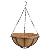 Metalen hanging basket / plantenbak met ketting - D30 cm - zwart - hangende bloemen