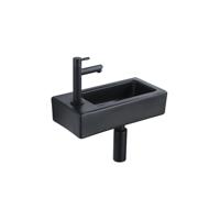 QeramiQ Fuente Fonteinset - 37.5x18.5x9cm - keramiek - kraangat links - fonteinkraan zwart mat - afvoerplug - verlaagd sifon - Mat Zwart SW1122451/SW696205/SW696215/SW696235