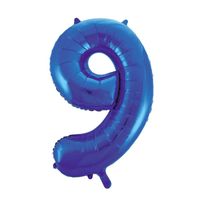 Cijfer ballon in blauw 9 - thumbnail
