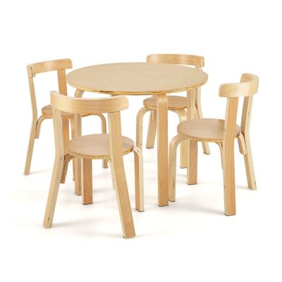 Kindertafel Houten Tafel met 4 Stoelen Kindertafel en Stoelset met Rugleuning Natuurlijk