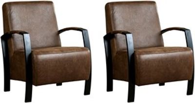 Set van 2 Bruine leren industriële stalen fauteuils Glory - Vintage Leer Brown (bruin leer)