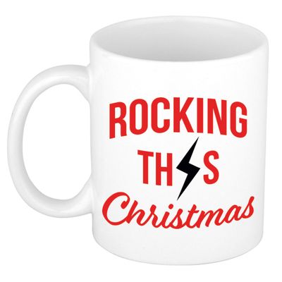 Leuke Kerst cadeau mok/beker - rocking this Christmas - wit