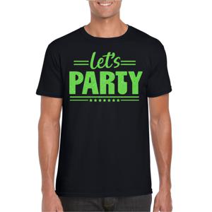 Verkleed T-shirt voor heren - lets party - zwart - glitter groen - carnaval/themafeest