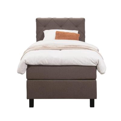 Leen Bakker - Boxspring Liv Geruit - Donker - 90x200 Cm - Vierkante Poot - Stof - Bruin