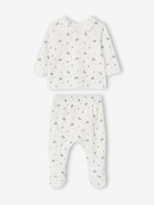 Fluwelen pyjama met bloemmotief baby 2-delig ecru