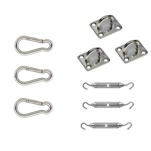Schaduwdoek ophangaccessoires RVS 9-delig / ophangen schaduwdoek 3-puntig