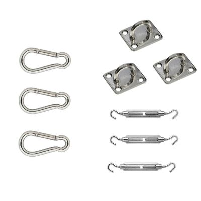 Schaduwdoek ophangaccessoires RVS 9-delig / ophangen schaduwdoek 3-puntig