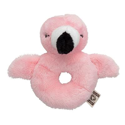 Nature Planet Dieren baby rammelaar - flamingo - pluche - 10 x 15 cm