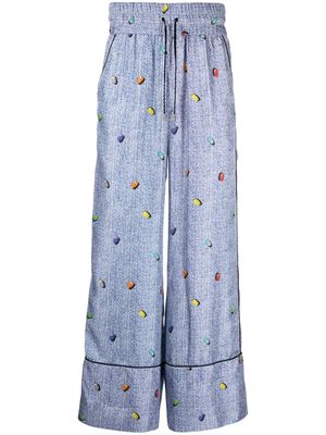 ROMEO HUNTE pantalon en soie à motif graphique - Bleu