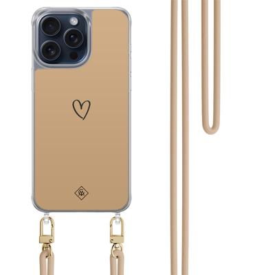 iPhone 15 Pro Max hoesje met beige koord - Hart bruin