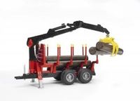 bruder Bosbouw aanhangwagen met laadkraan en vier boomstammen modelvoertuig 02252 - thumbnail
