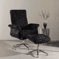 Nohr Fauteuil 'Arnoldo' Met voetenbank, Faux fur, kleur Zwart