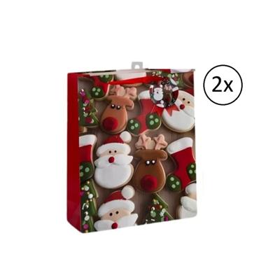 Kerst cadeau tasje - 2x - 24 cm - kerstman en rendier - inpakken - kerstcadeaus