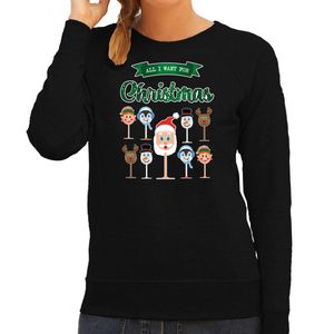 Foute Kersttrui/sweater voor dames - Kerst Wijn - zwart - All I Want For Christmas