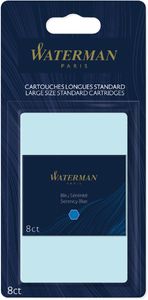 Waterman inktpatronen Standard Long, blauw (Serenity), blister van 8 stuks