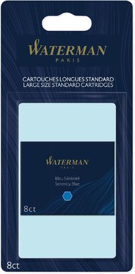 Waterman inktpatronen Standard Long, blauw (Serenity), blister van 8 stuks