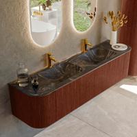 Badmeubel Mondiaz Kurve-Dlux | 180 cm cm | Meubelkleur Ruby | Wastafelkleur Lava | Solid surface | Wasbak beiden zijden spoelbak | 2 kraangaten