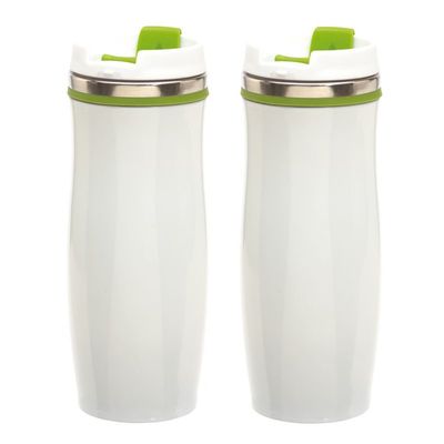 Set van 3x stuks rVS Warmhoudbeker/isoleerbeker winter wit met groen 400 ml