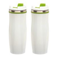 Set van 3x stuks rVS Warmhoudbeker/isoleerbeker winter wit met groen 400 ml - thumbnail