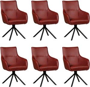 Set van 6 Rode leren industriële draaibare eetkamerstoelen Fancy - Granada leer Rouge (rood leer)