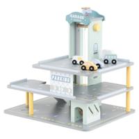 Houten Garagespeelset met 3 Niveaus en 4 Kleine Auto's Helikopter Helipad Benzinestation Lift Autowasstraat en Hefstang voor Kinderen 3+