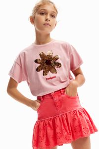 T-shirt met bloem en pailletten