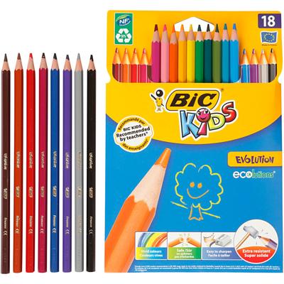 BIC evolution kleurpotloden, zeskantig, l: 17,5 cm, vulling 3 mm, diverse kleuren, 18 stuk/ 1 doos
