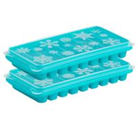 Plasticforte Tray met Flessenhals ijsblokjes/ijsklontjes - 2x stuks - staafjes - 10 vakjes - blauw