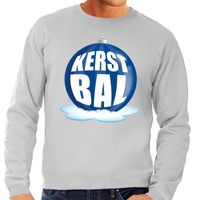 Foute kersttrui kerstbal blauw op grijze sweater voor heren - thumbnail