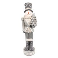 Clayre & Eef Beeld Sneeuwpop 82 cm Zilverkleurig Polyresin Kerstdecoratie Zilverkleurig Kerstdecoratie